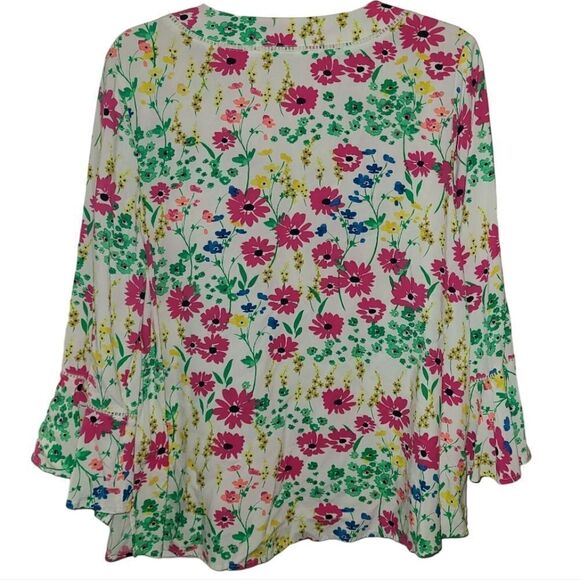Crown & Ivy Vibrant Floral Spring Ruffle Sleeve Blouse - Picture 2 of 12